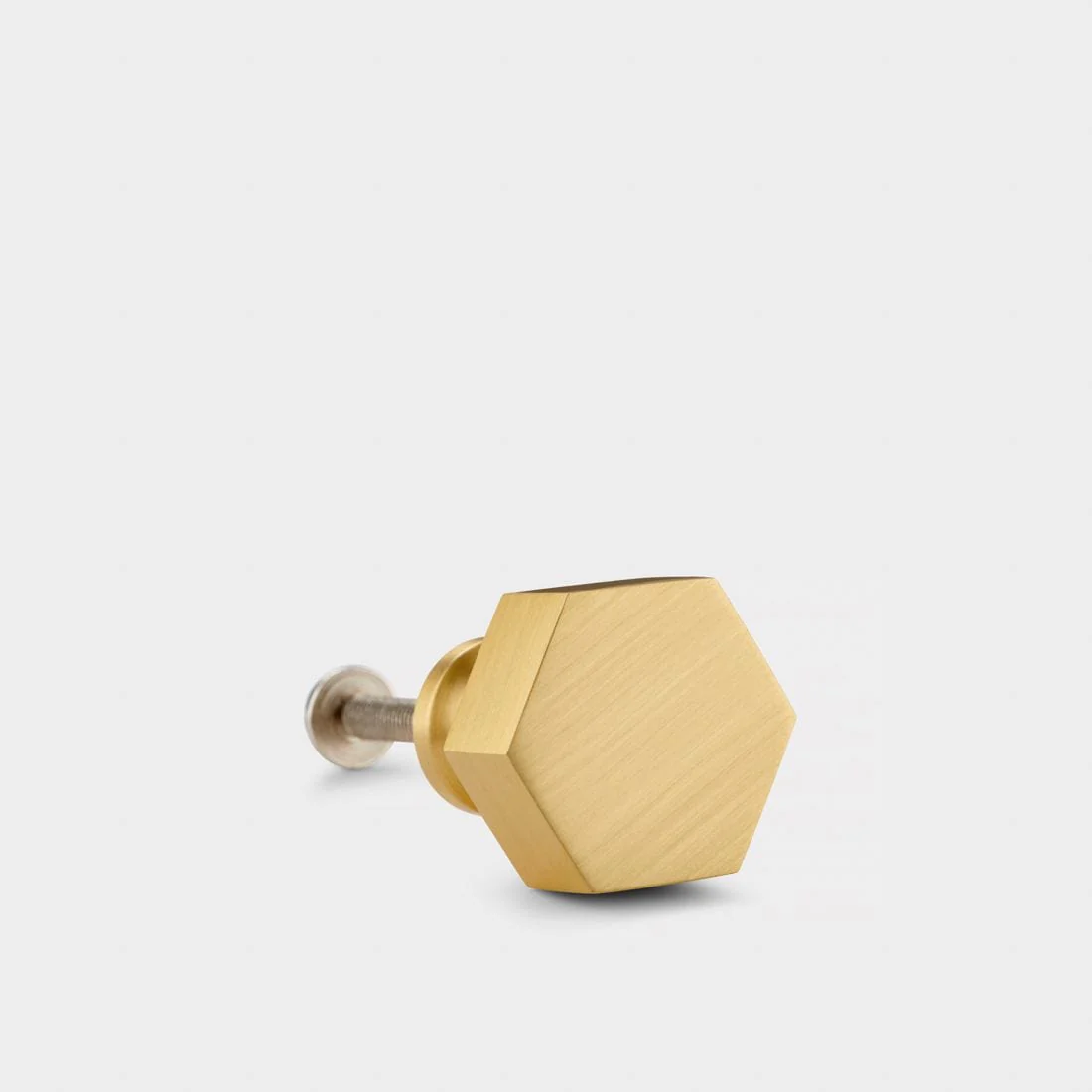 Small Hexagon Brass Cupboard Door Knob Handle - Satin Brass
