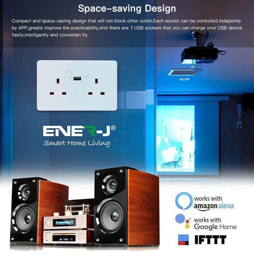 Smart Wifi 2 Gang 13A 1 USB Twin Double Switched Plug Socket - Image 4