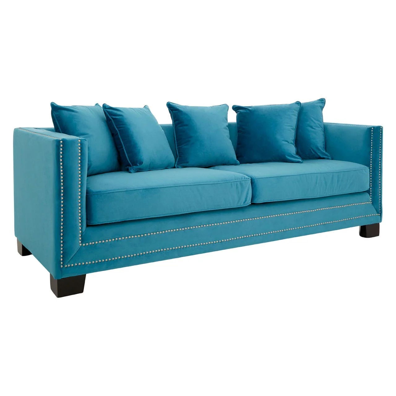 Sofia 3 Seater Cyan Blue Velvet Sofa - Image 2
