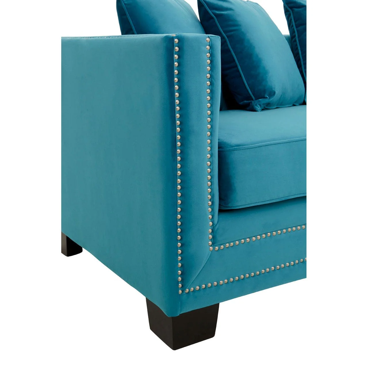 Sofia 3 Seater Cyan Blue Velvet Sofa - Image 6