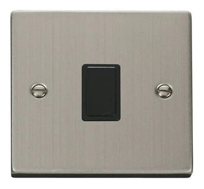 Stainless Steel 1 Gang 20A DP Switch - Black Trim