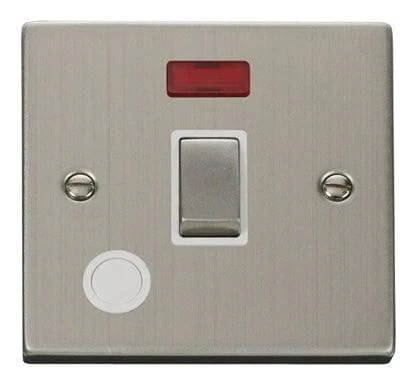 Stainless Steel 1 Gang 20A Ingot DP Switch With Flex With Neon - White Trim