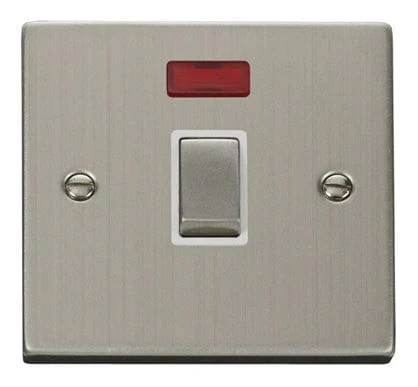 Stainless Steel 1 Gang 20A Ingot DP Switch With Neon - White Trim
