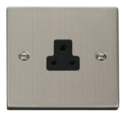 Stainless Steel 1 Gang 2A Round Pin Socket - Black Trim