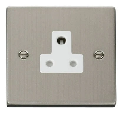 Stainless Steel 1 Gang 5A Round Pin Socket - White Trim