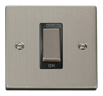 Stainless Steel 1 Gang Ingot Size 45A Switch - Black Trim
