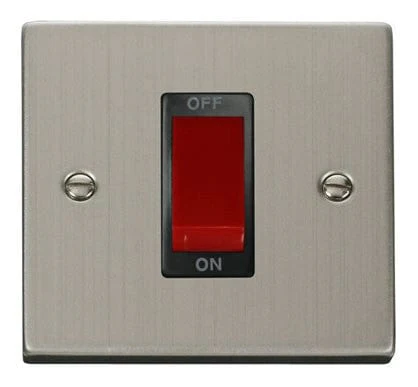 Stainless Steel 1 Gang Size 45A Switch - Black Trim