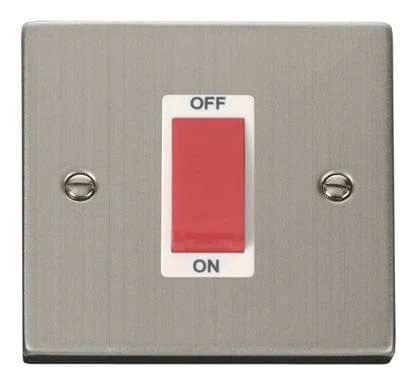 Stainless Steel 1 Gang Size 45A Switch - White Trim