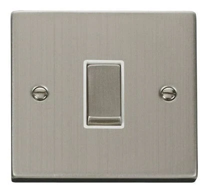 Stainless Steel 10A 1 Gang 2 Way Ingot Light Switch - White Trim