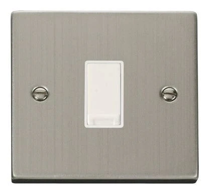 Stainless Steel 10A 1 Gang 2 Way Light Switch - White Trim