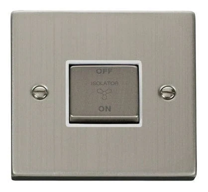 Stainless Steel 10A 1 Gang Ingot 3 Pole Fan Isolation Switch - White Trim