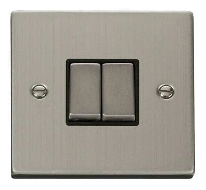 Stainless Steel 10A 2 Gang 2 Way Ingot Light Switch - Black Trim