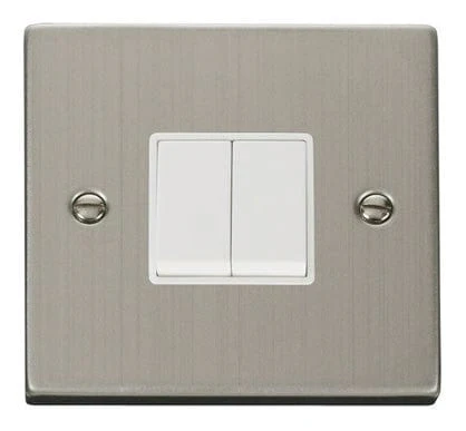 Stainless Steel 10A 2 Gang 2 Way Light Switch - White Trim