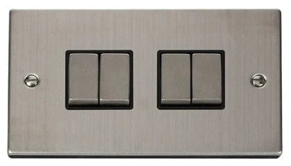 Stainless Steel 10A 4 Gang 2 Way Ingot Light Switch - Black Trim