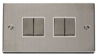 Stainless Steel 10A 4 Gang 2 Way Ingot Light Switch - White Trim