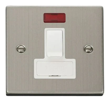 Stainless Steel 13A Fused Connection Unit Switched With Neon - White Trim