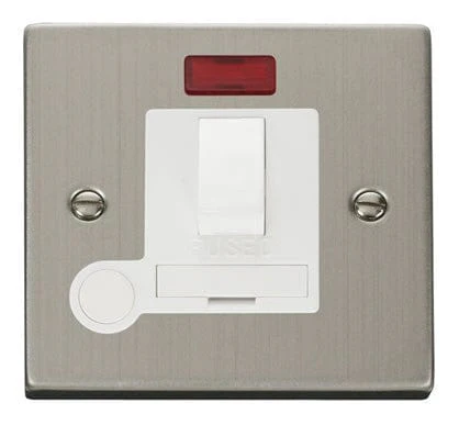 Stainless Steel 13A Fused Connection Unit Switched With Neon With Flex - White Trim