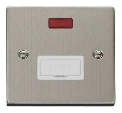 Stainless Steel 13A Fused Connection Unit With Neon - White Trim