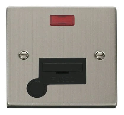 Stainless Steel 13A Fused Connection Unit With Neon With Flex - Black Trim