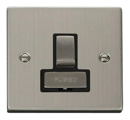 Stainless Steel 13A Fused Ingot Connection Unit Switched - Black Trim