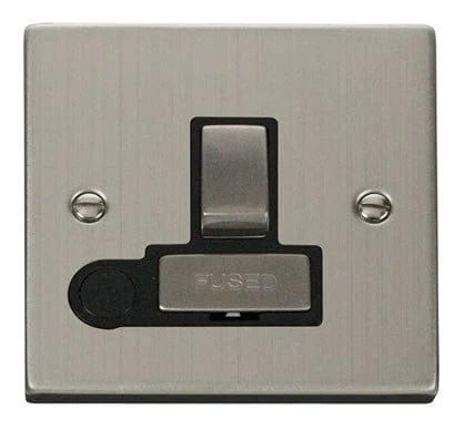 Stainless Steel 13A Fused Ingot Connection Unit Switched With Flex - Black Trim