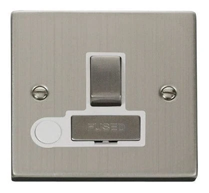 Stainless Steel 13A Fused Ingot Connection Unit Switched With Flex - White Trim