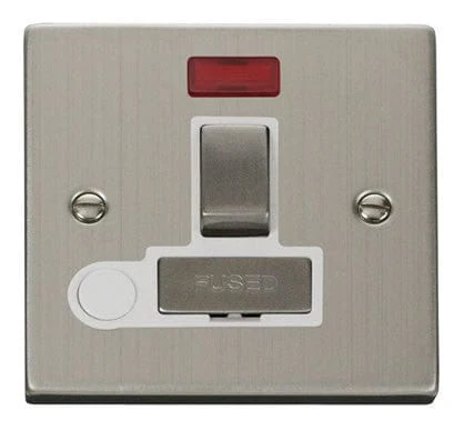 Stainless Steel 13A Fused Ingot Connection Unit Switched With Neon With Flex - White Trim