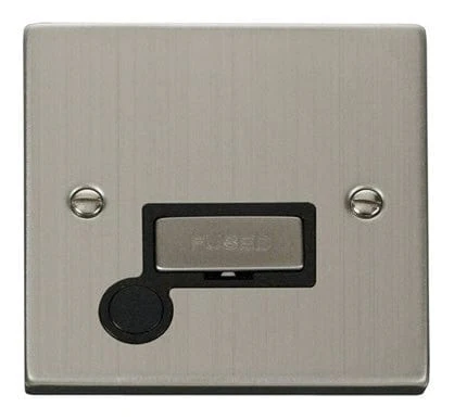 Stainless Steel 13A Fused Ingot Connection Unit With Flex - Black Trim