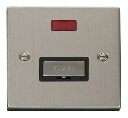 Stainless Steel 13A Fused Ingot Connection Unit With Neon - Black Trim