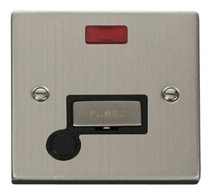 Stainless Steel 13A Fused Ingot Connection Unit With Neon With Flex - Black Trim