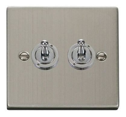 Stainless Steel 2 Gang 2 Way 10AX Toggle Light Switch