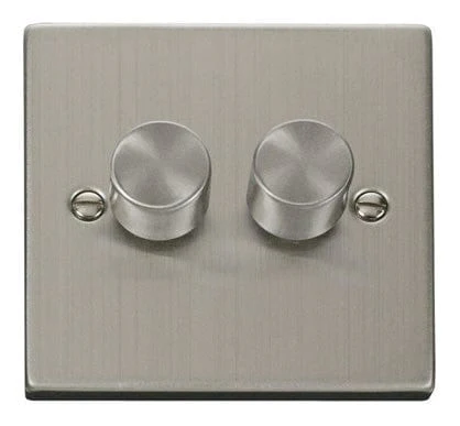 Stainless Steel 2 Gang 2 Way LED 100W Trailing Edge Dimmer Light Switch