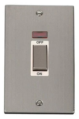 Stainless Steel 2 Gang Ingot Size 45A Switch With Neon - White Trim