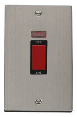 Stainless Steel 2 Gang Size 45A Switch With Neon - Black Trim