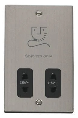 Stainless Steel Shaver Socket 115v/230v - Black Trim