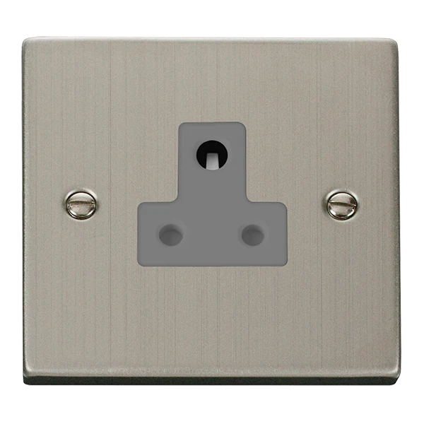 Stainless Steel 1 Gang 5A Round Pin Socket - Grey Trim