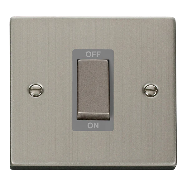 Stainless Steel 1 Gang Ingot Size 45A Switch - Grey Trim