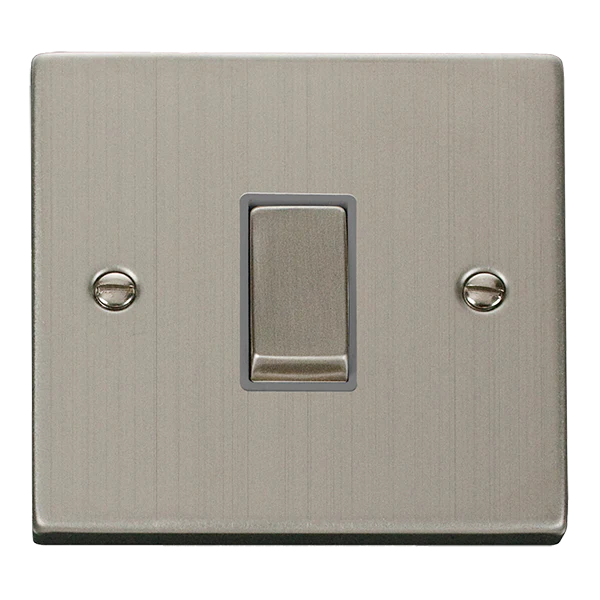 Stainless Steel 10A 1 Gang 2 Way Ingot Light Switch - Grey Trim