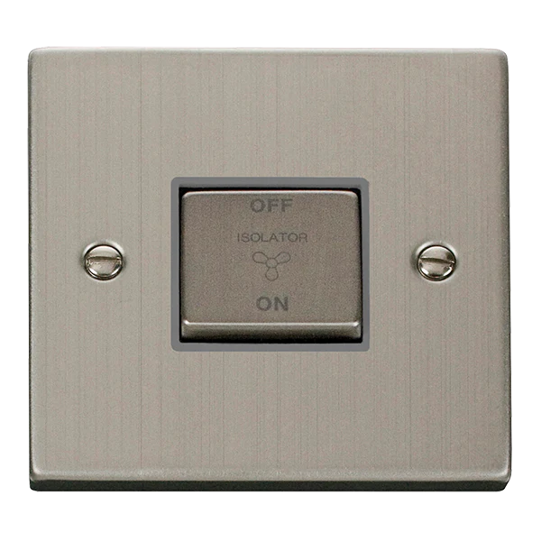 Stainless Steel 10A 1 Gang Ingot 3 Pole Fan Isolation Switch - Grey Trim