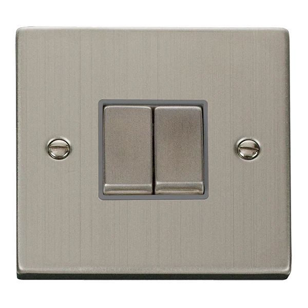 Stainless Steel 10A 2 Gang 2 Way Ingot Light Switch - Grey Trim