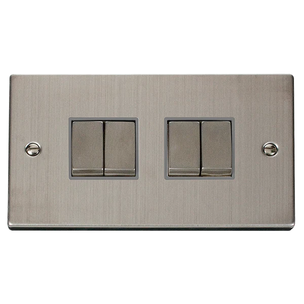 Stainless Steel 10A 4 Gang 2 Way Ingot Light Switch - Grey Trim