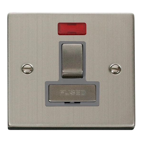 Stainless Steel 13A Fused Ingot Connection Unit Switched With Neon - Grey Trim