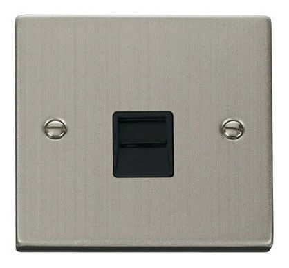 Stainless Steel Master Telephone Single Socket - Black Trim