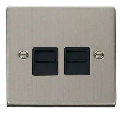Stainless Steel Master Telephone Twin Socket - Black Trim