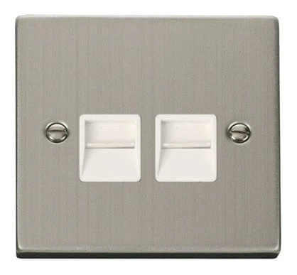 Stainless Steel Master Telephone Twin Socket - White Trim