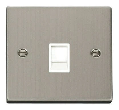 Stainless Steel Rj11 Socket - White Trim