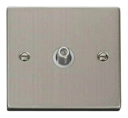 Stainless Steel Satellite Socket 1 Gang - White Trim