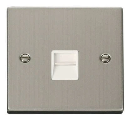Stainless Steel Secondary Telephone Single Socket - White Trim