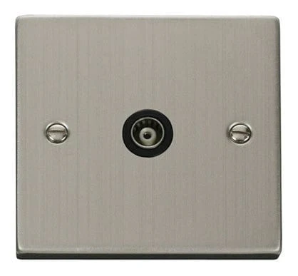 Stainless Steel Single Isolated Coaxial Socket - Black Trim