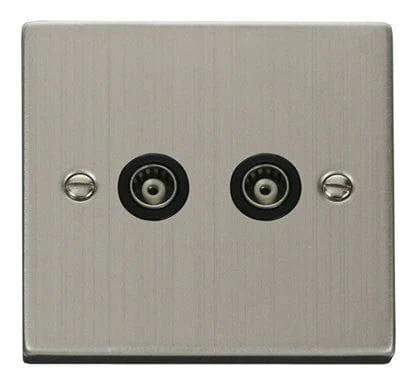 Stainless Steel Twin Isolated Coaxial Socket - Black Trim